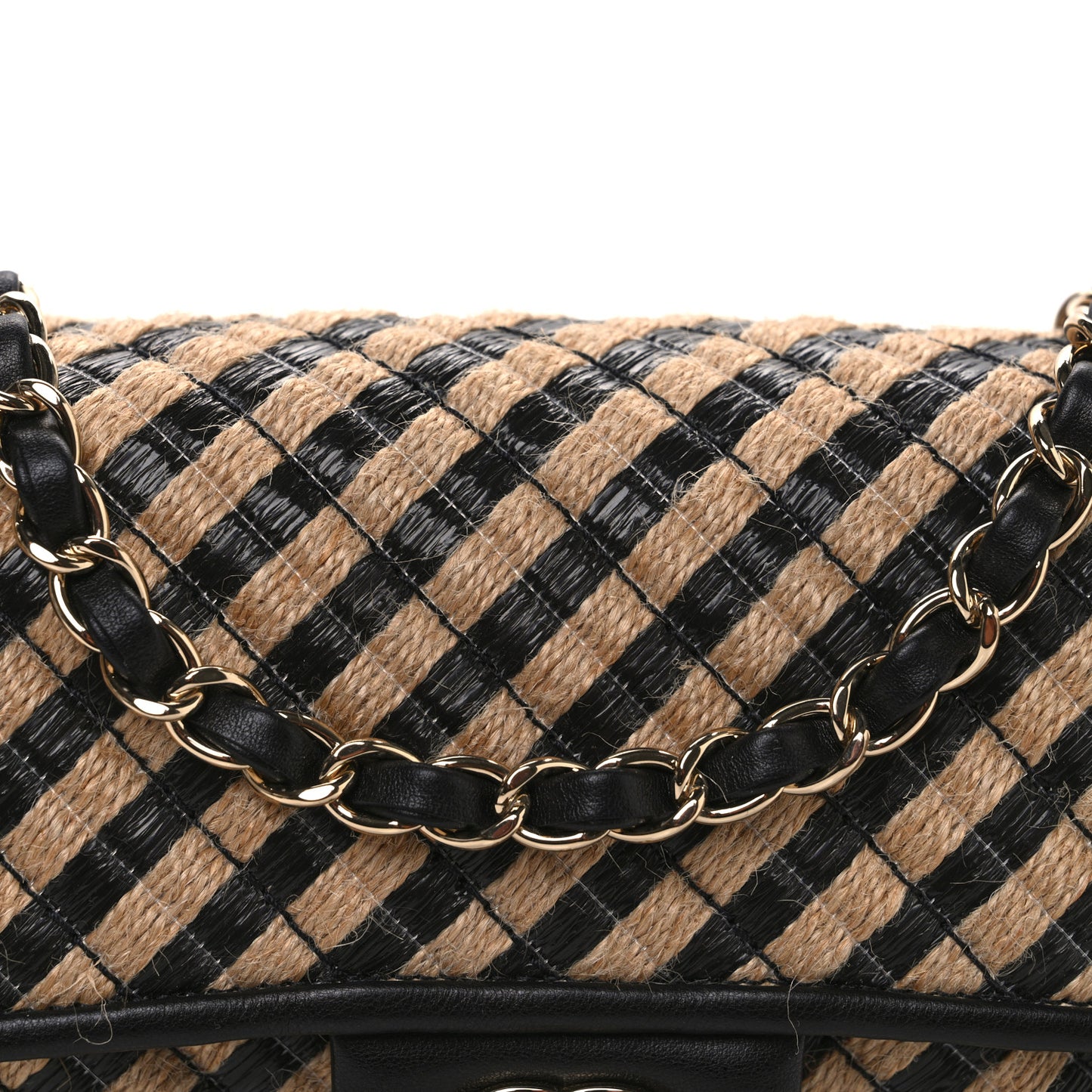 Raffia Jute Striped Small Urban Jungle Single Flap Black Beige