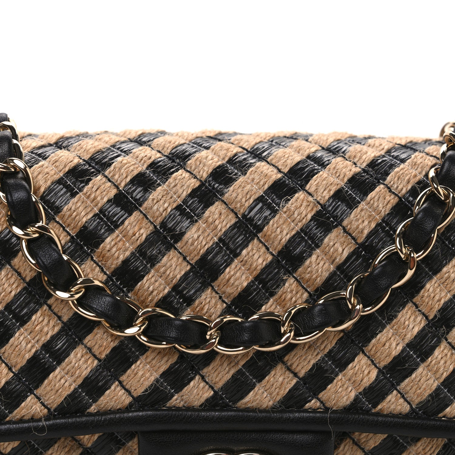 Chanel Raffia Jute Striped Small Urban Jungle Single Flap Black Beige 8 of 10