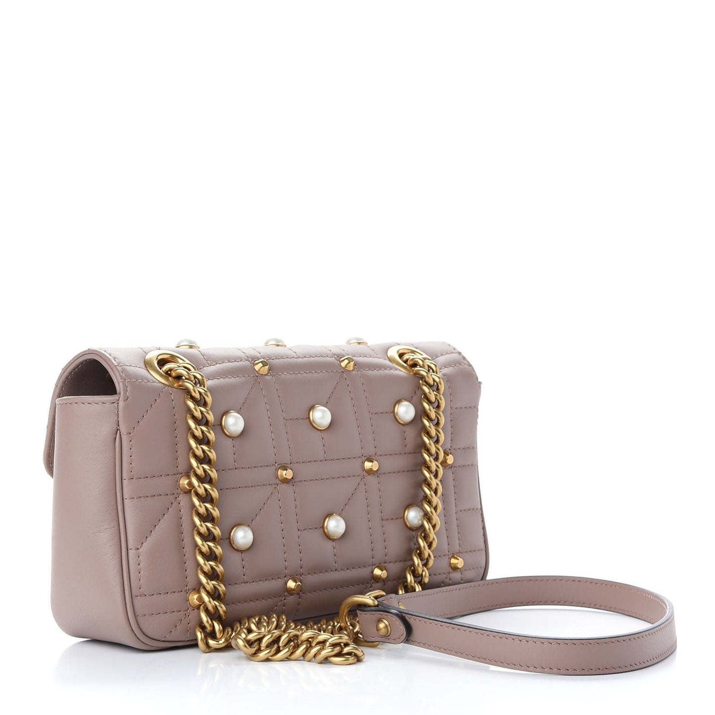 Calfskin Matelasse Studded Mini Pearly GG Marmont Shoulder Bag Porcelain Rose