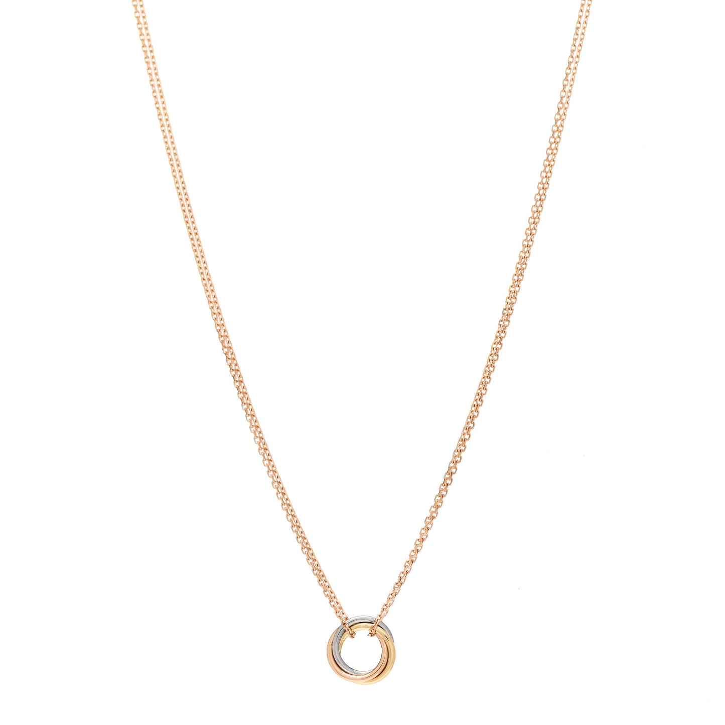 18K Pink Yellow White Gold Trinity Double Chain Pendant Necklace