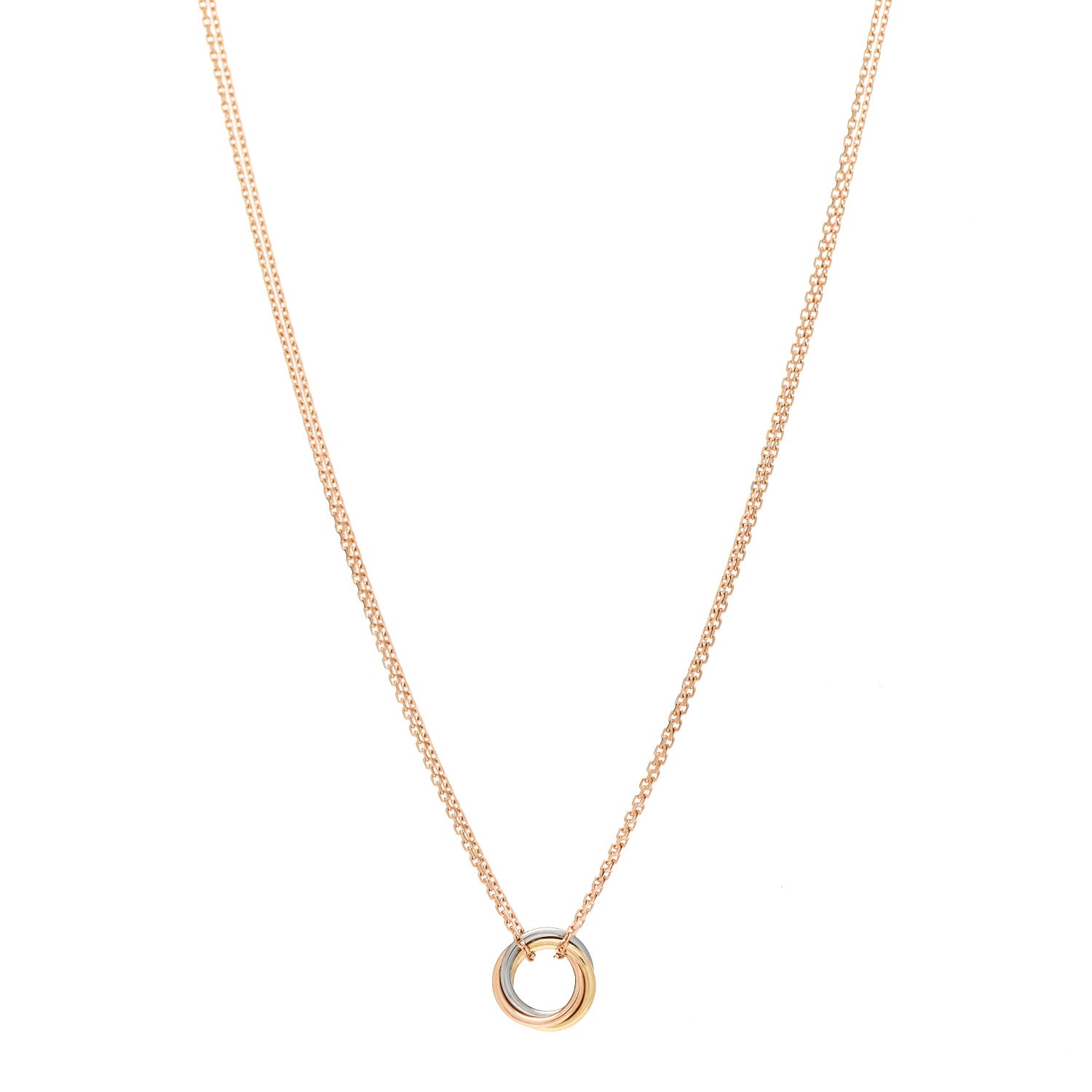 Cartier 18K Pink Yellow White Gold Trinity Double Chain Pendant Necklace 1 of 6