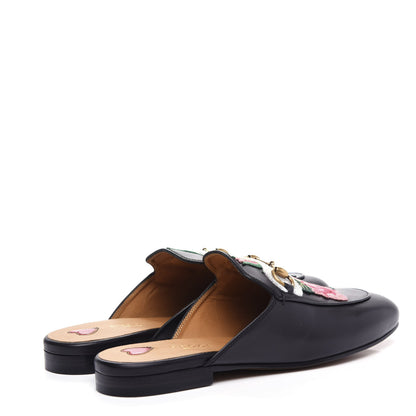 Gucci Calfskin Flower Embroidered Princetown Slippers 37 Black 4 of 11