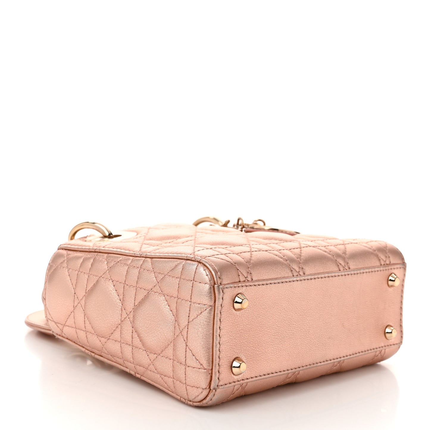 Metallic Grained Calfskin Cannage Mini Lady Dior Gold Rose