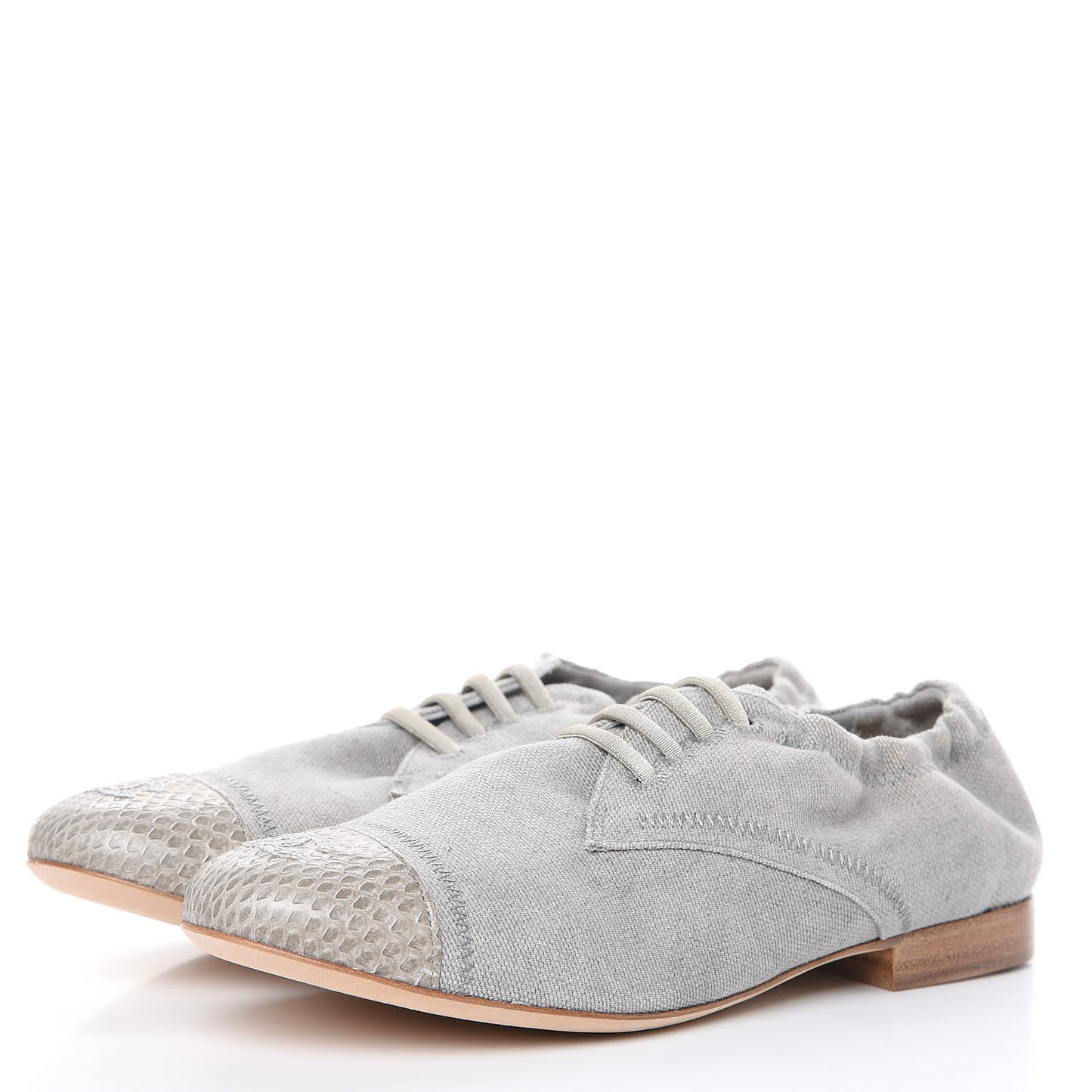Washed Toile Snakeskin Cap Toe CC Lace Up Flats 36 Grey