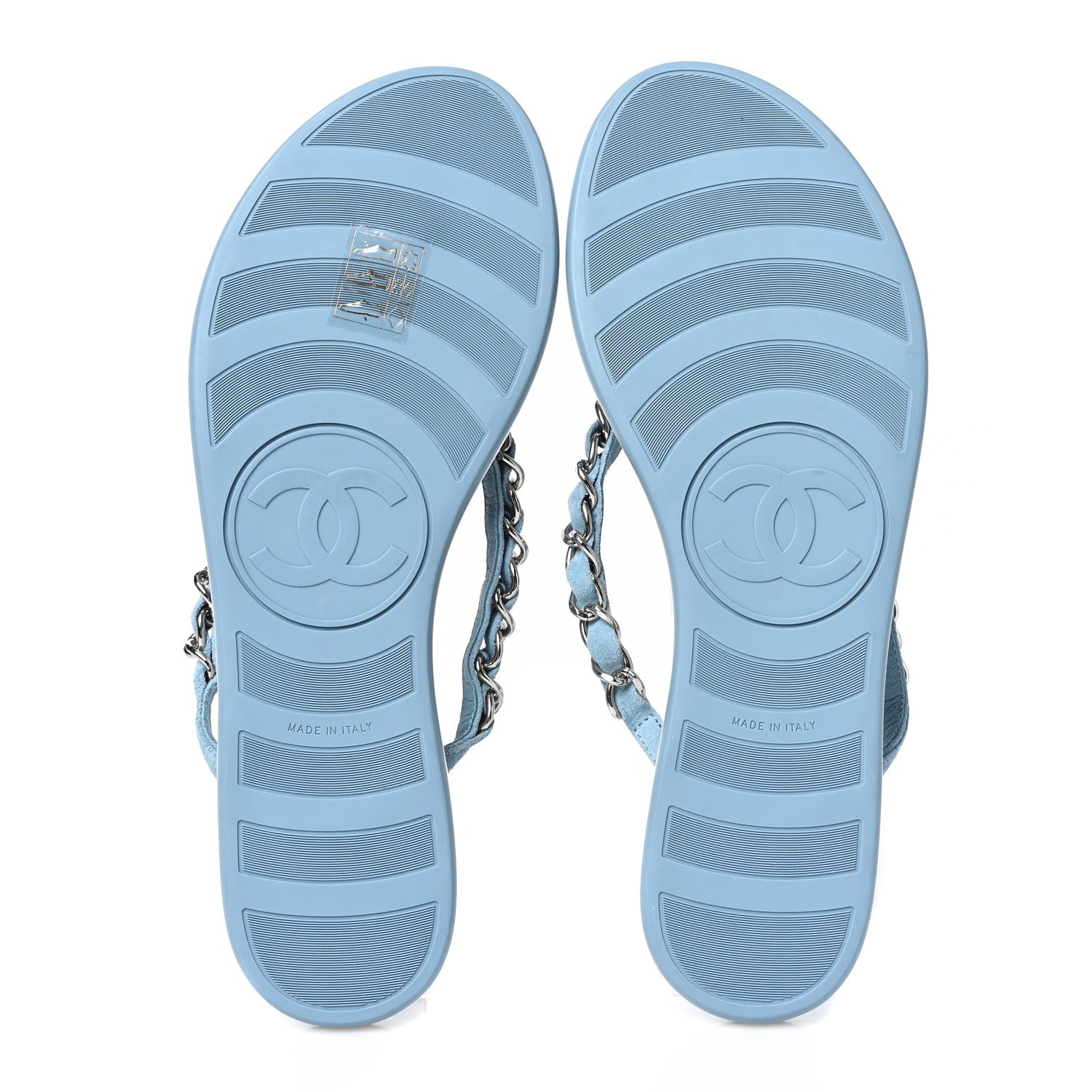 Chanel Suede Calfskin Quilted Chain Thong Sandals 38 Light Blue 5 of 8