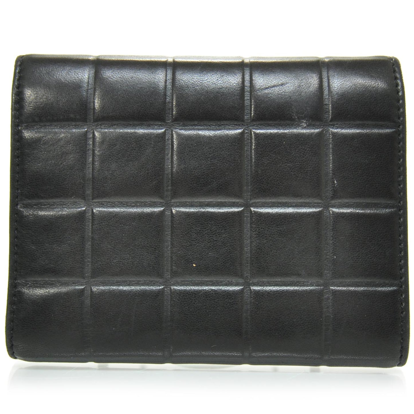 Leather Chocolate Bar Quilted Tri-Fold Wallet Black
