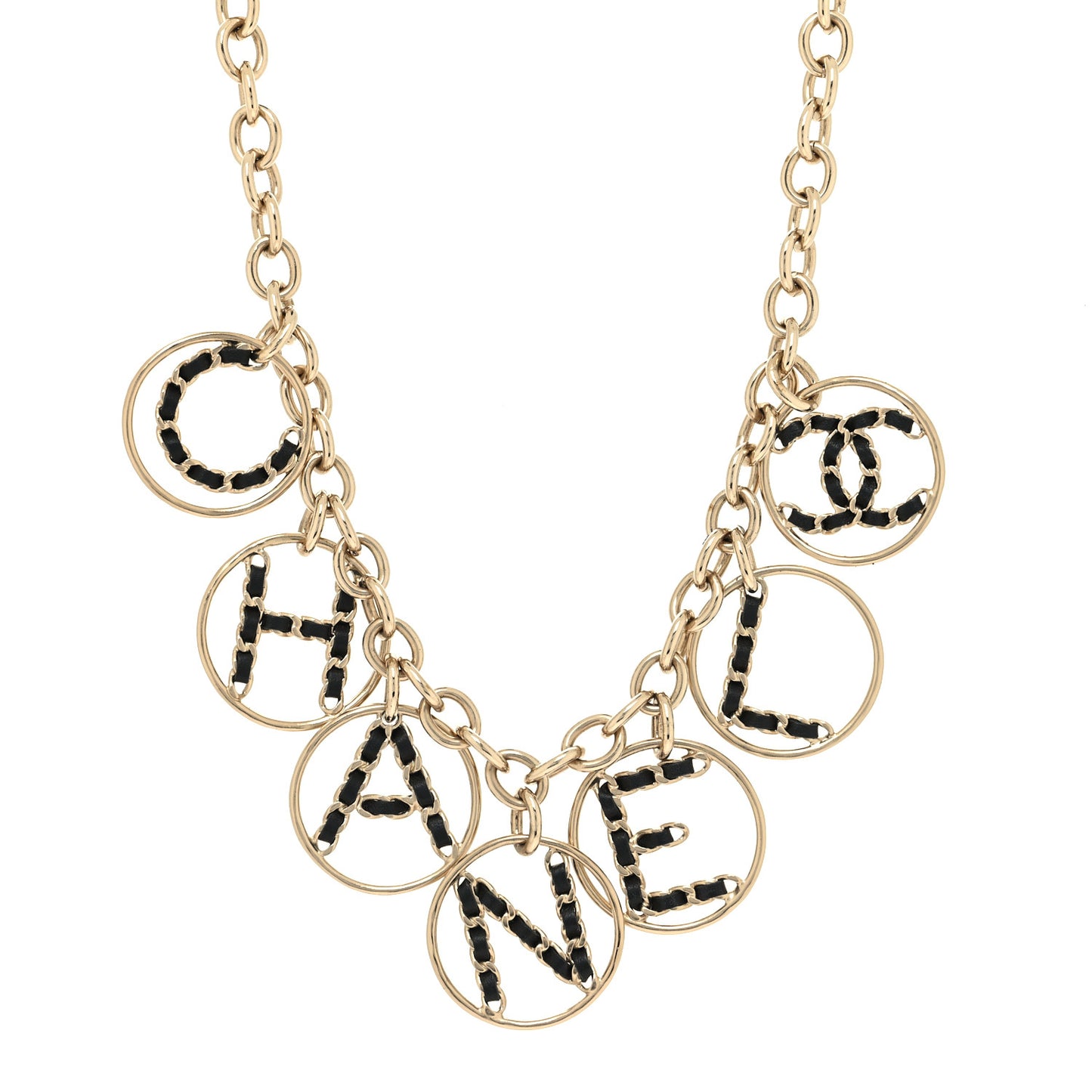 Lambskin Chain Logo Necklace Gold Black