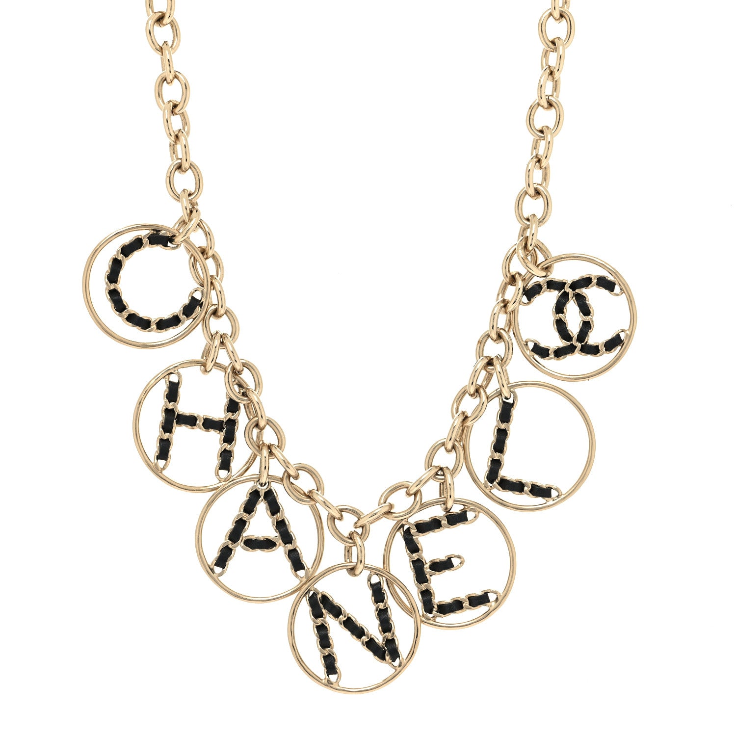 Chanel Lambskin Chain Logo Necklace Gold Black 2 of 5