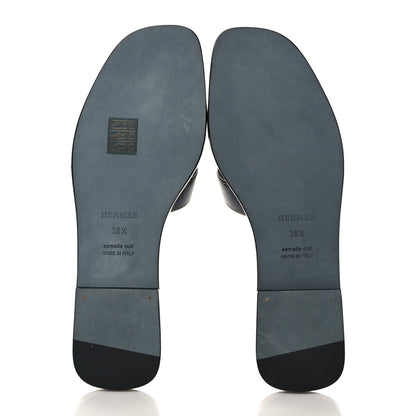 Hermes Box Calfskin Oran Sandals 38.5 Black 5 of 9