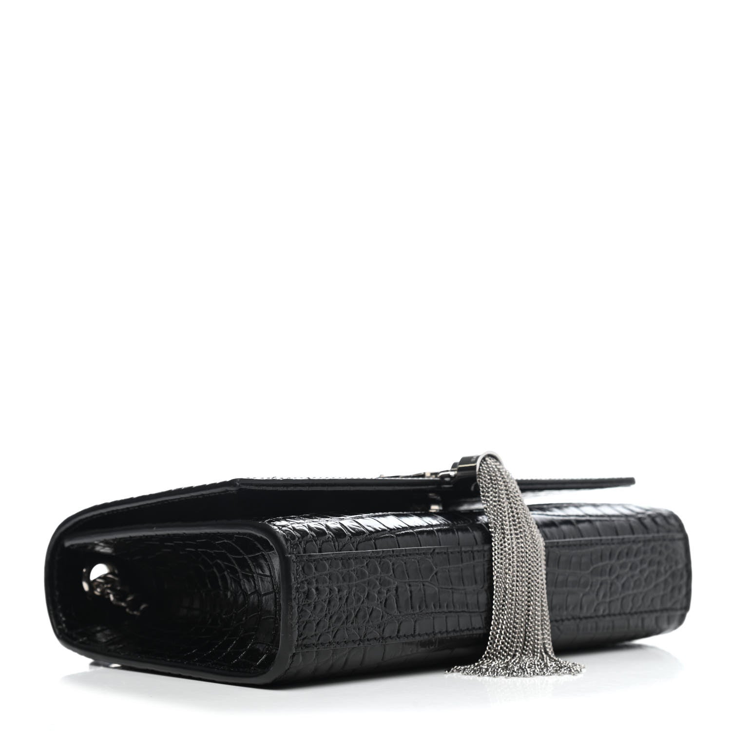 Saint Laurent Calfskin Crocodile Embossed Small Classic Monogram Kate Tassel Satchel Black 3 of 4