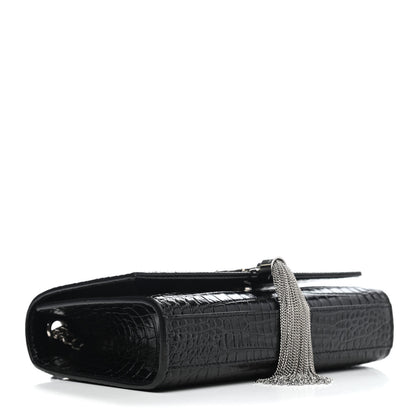 Saint Laurent Calfskin Crocodile Embossed Small Classic Monogram Kate Tassel Satchel Black 3 of 4