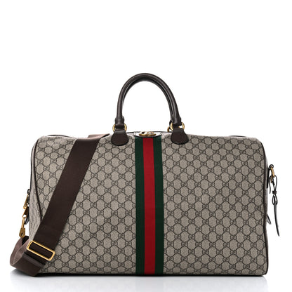 Gucci GG Supreme Monogram Textured Dollar Calfskin Web Large Savoy Duffle Bag Beige Ebony New Acero 2 of 11