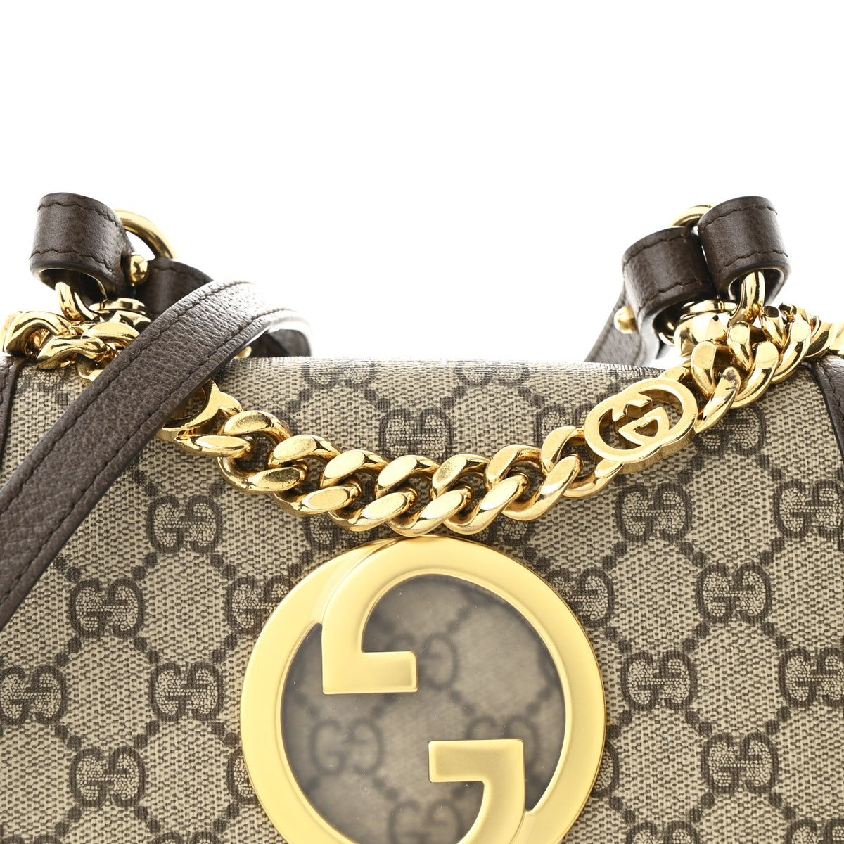 Gucci GG Supreme Monogram Textured Dollar Calfskin Mini Blondie Chain Shoulder Flap Bag Beige Ebony New Acero 9 of 11