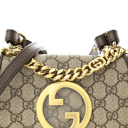 Gucci GG Supreme Monogram Textured Dollar Calfskin Mini Blondie Chain Shoulder Flap Bag Beige Ebony New Acero 9 of 11