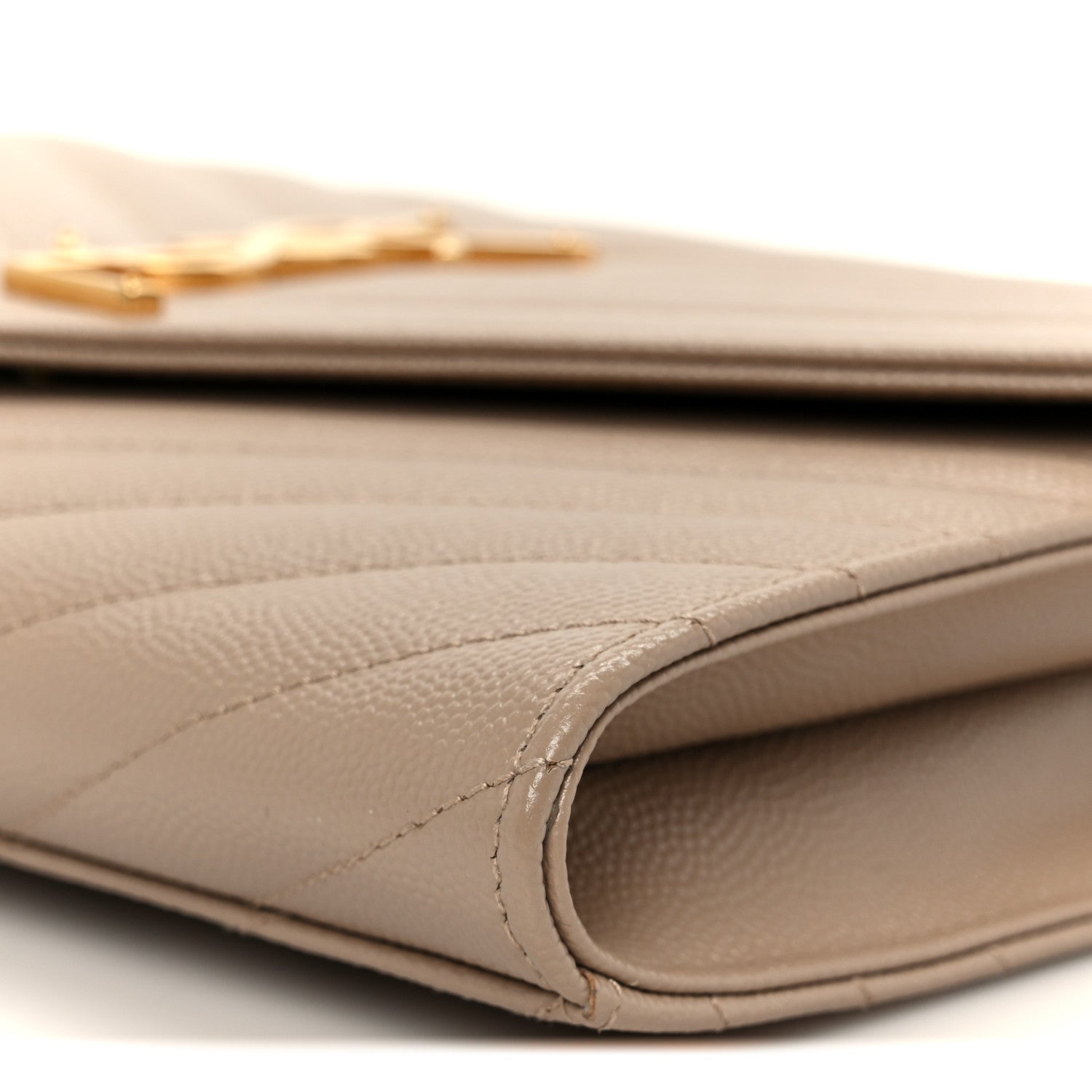 Saint Laurent Grain De Poudre Matelasse Chevron Monogram Envelope Clutch Dark Beige 10 of 10