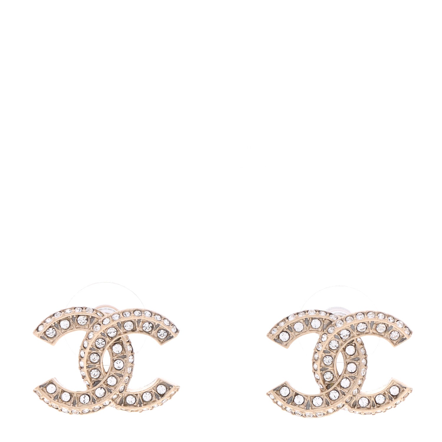 Chanel Crystal Timeless CC Earrings Light Gold 1 of 5