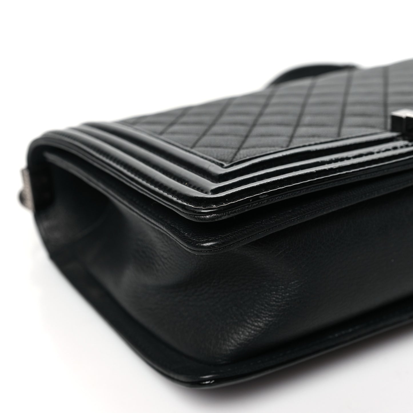 Goatskin Quilted Patent New Medium Duo Boy Flap Black