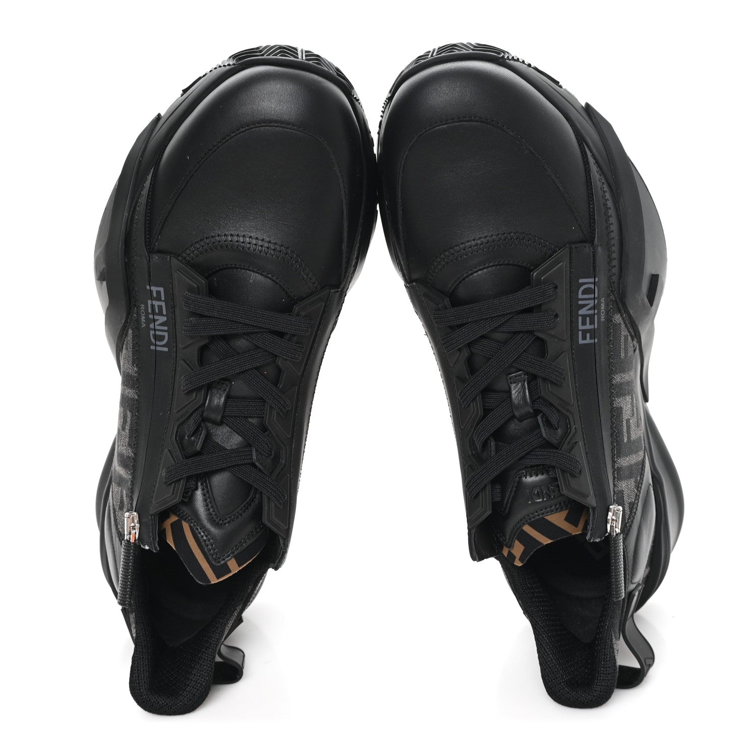 Fendi Calfskin Nylon Lycra Mens Fendi Flow Low Top Sneakers 11 Black Grigio Tabacco 2 of 9
