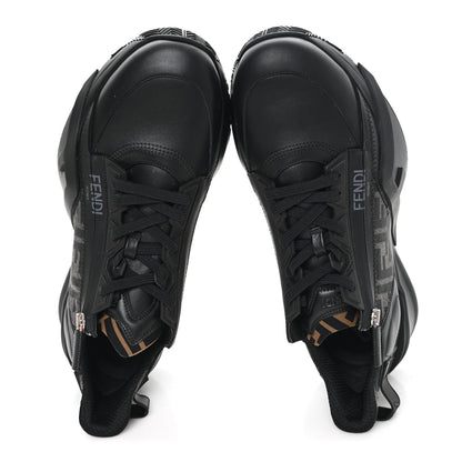 Fendi Calfskin Nylon Lycra Mens Fendi Flow Low Top Sneakers 11 Black Grigio Tabacco 2 of 9