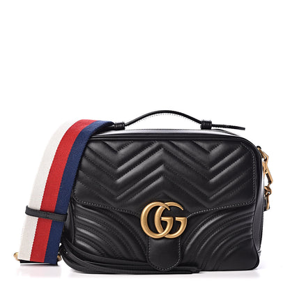 Gucci Calfskin Matelasse Sylvie Web Small GG Marmont Top Handle Shoulder Bag Black 1 of 11
