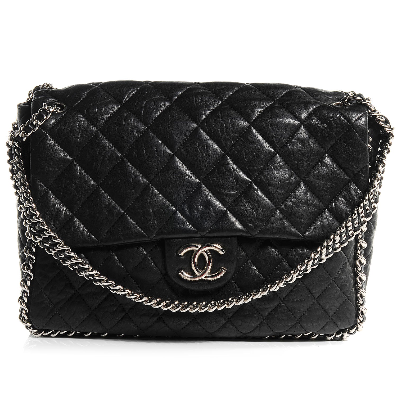 Chanel Washed Lambskin Chain Around Maxi Flap Bag Black 1 of 7