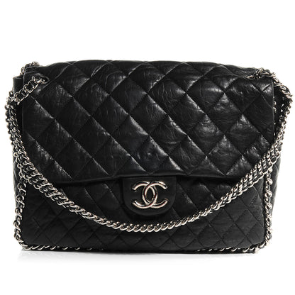 Chanel Washed Lambskin Chain Around Maxi Flap Bag Black 1 of 7