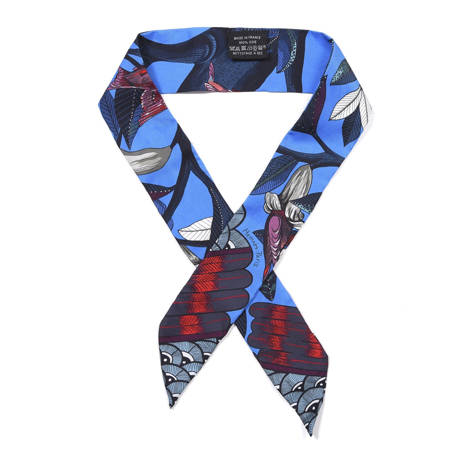 Hermes Silk Tree Of Song Twilly Cobalt Rouge 1 of 4
