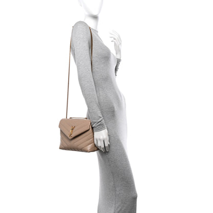 Saint Laurent Calfskin Y Quilted Monogram Small Loulou Chain Satchel Dark Beige 2 of 12