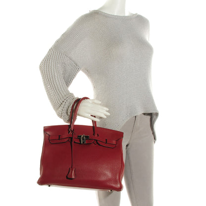 Hermes Taurillon Clemence Birkin 35 Rouge H 12 of 19