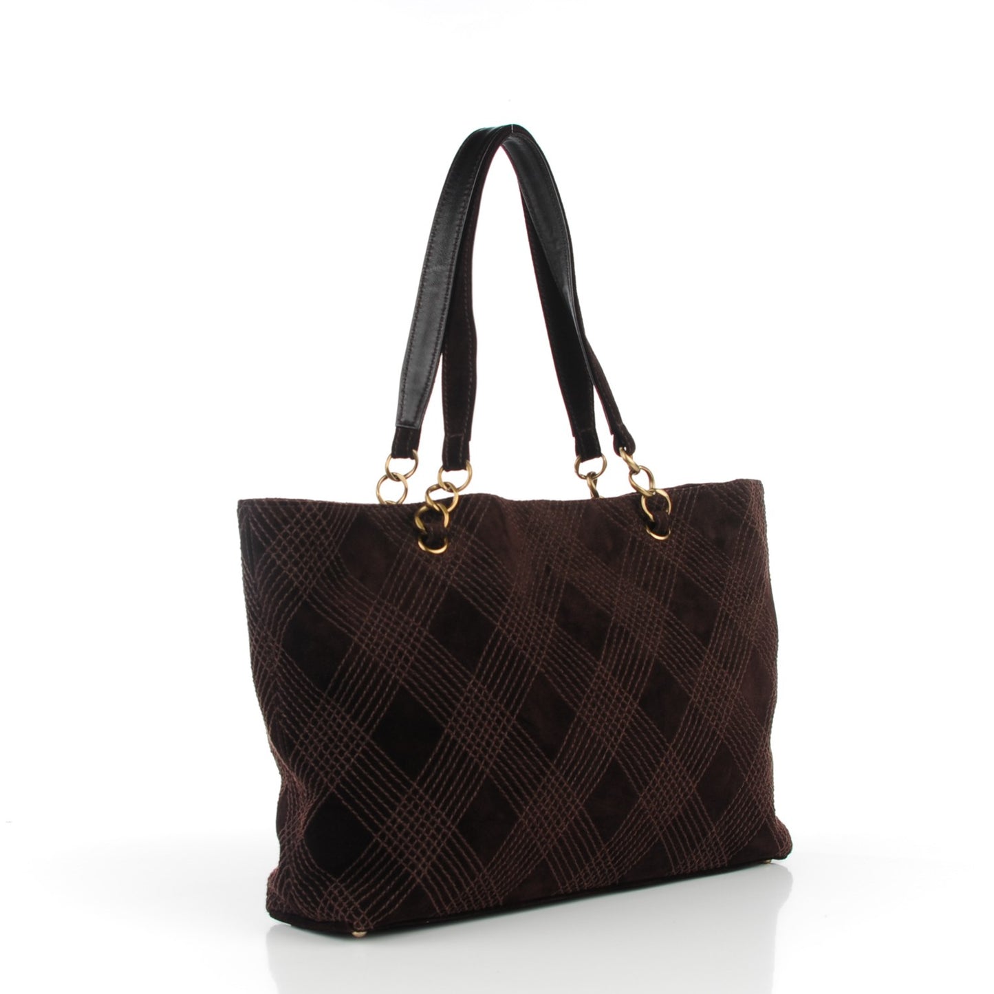 Suede Stitched Tote Dark Brown