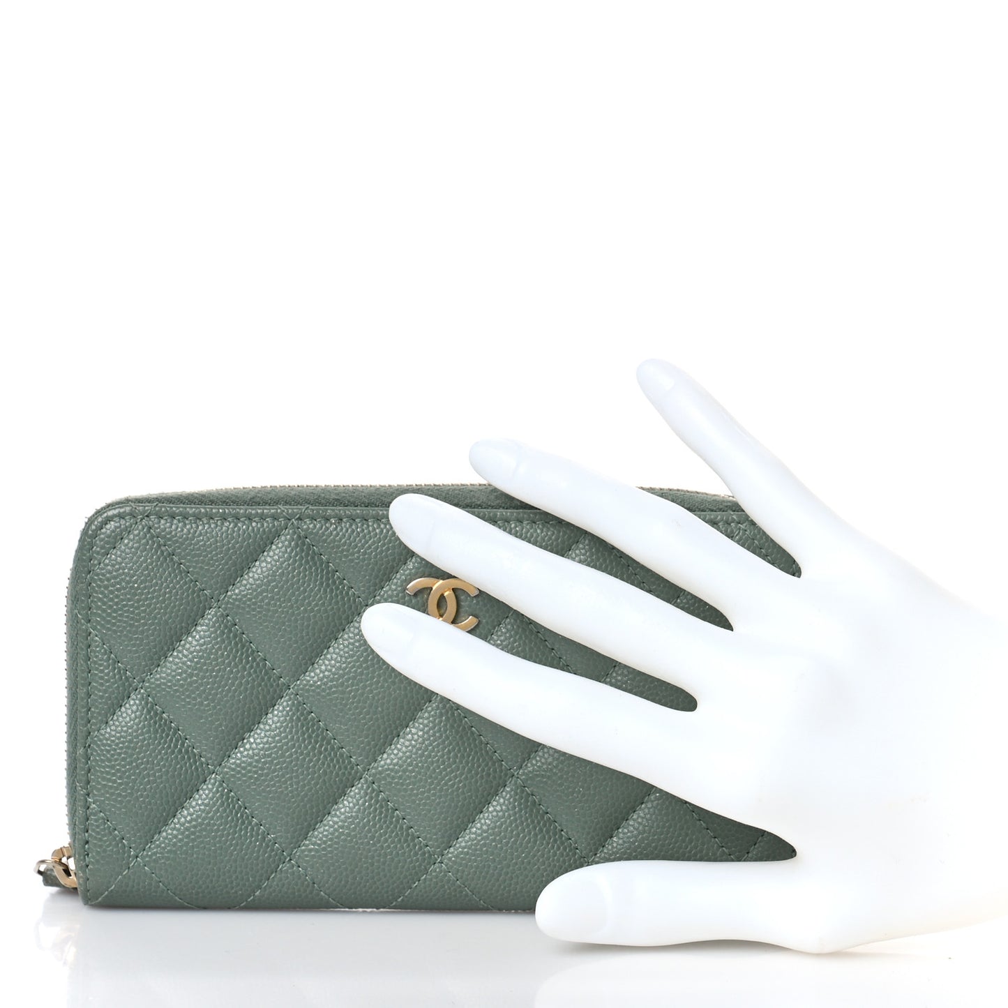 Iridescent Caviar Quilted Medium Zip Around Wallet Light Green