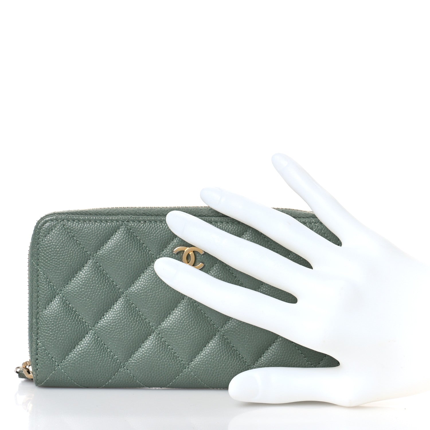 Chanel Iridescent Caviar Quilted Medium Zip Around Wallet Light Green 2 of 9