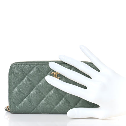 Chanel Iridescent Caviar Quilted Medium Zip Around Wallet Light Green 2 of 9