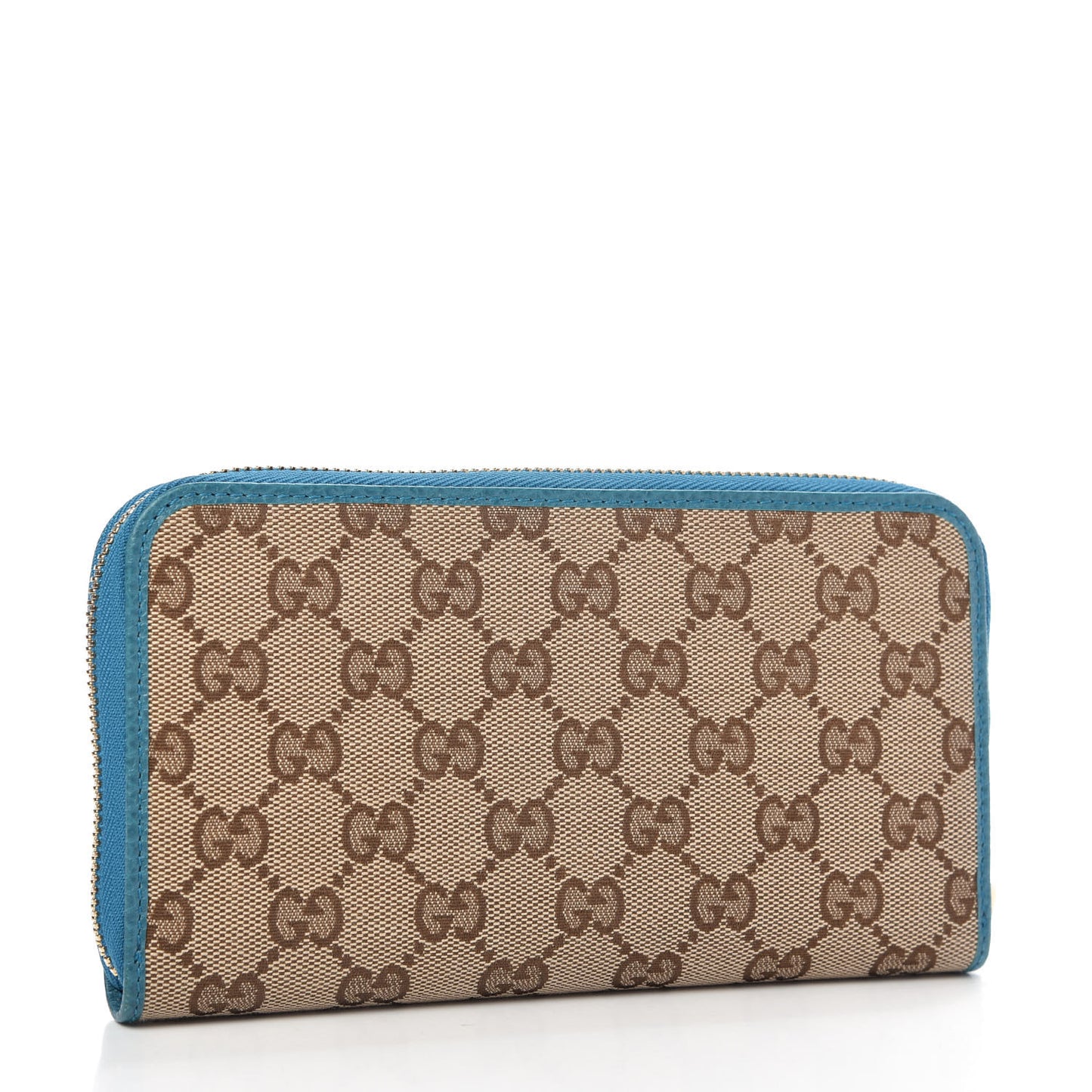 Monogram Dollar Calfskin Zip Around Wallet Beige Ebony Deep Cobalt