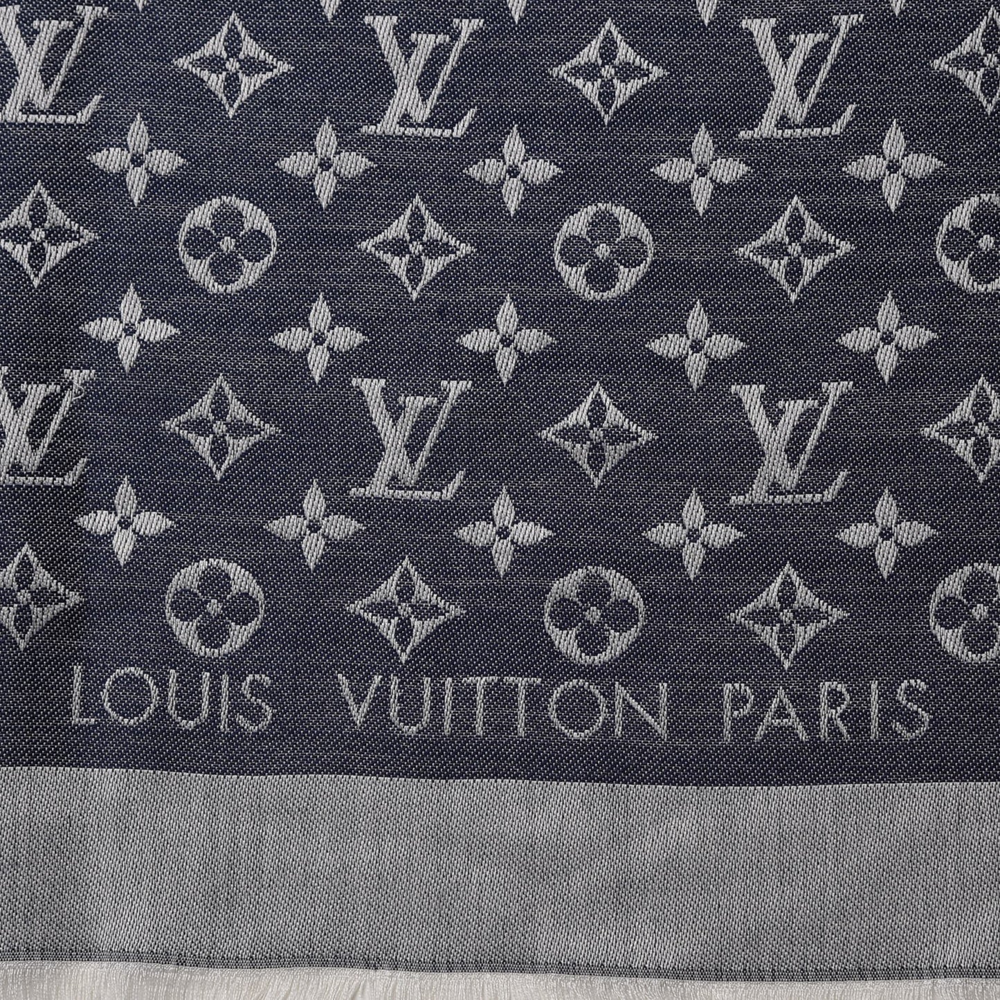 Silk Wool Monogram Denim Shawl Blue
