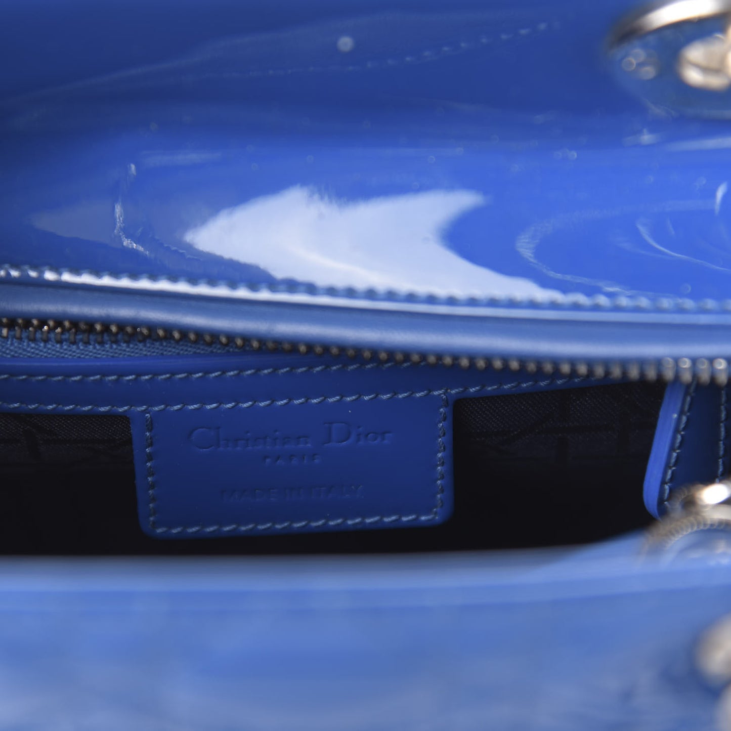 Patent Cannage Medium Lady Dior Blue