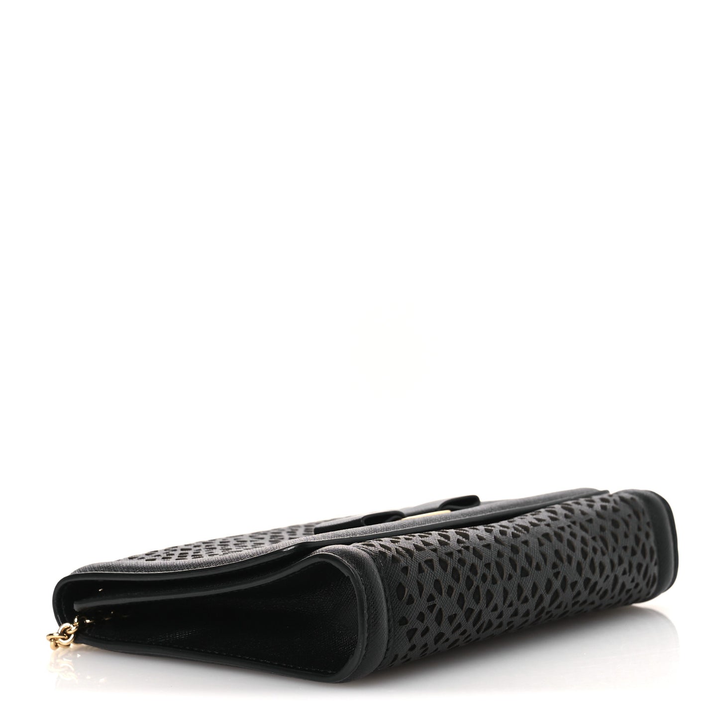 Printed Calfskin Laser Cut Bow Mini Miss Vara Bow Chain Bag Black