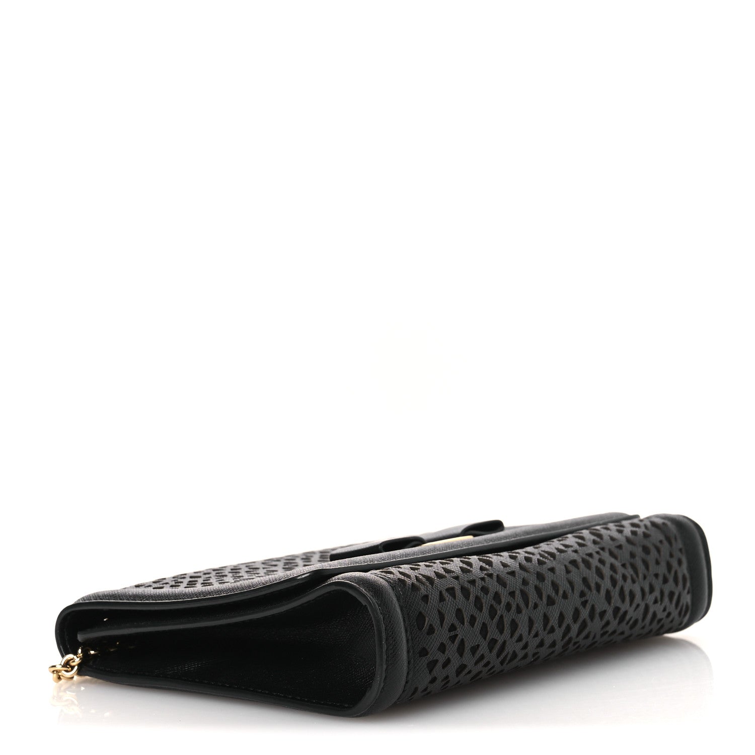 Salvatore Ferragamo Printed Calfskin Laser Cut Bow Mini Miss Vara Bow Chain Bag Black 4 of 11