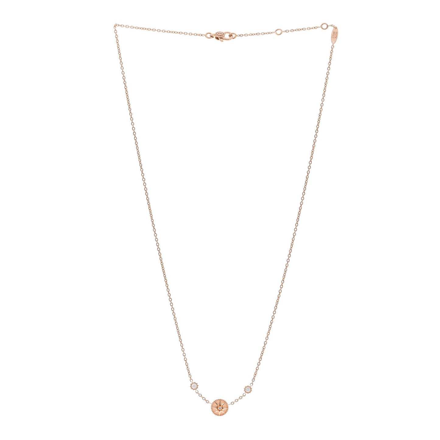 18K Rose Gold Diamond Pink Opal Rose Des Vents Station Necklace