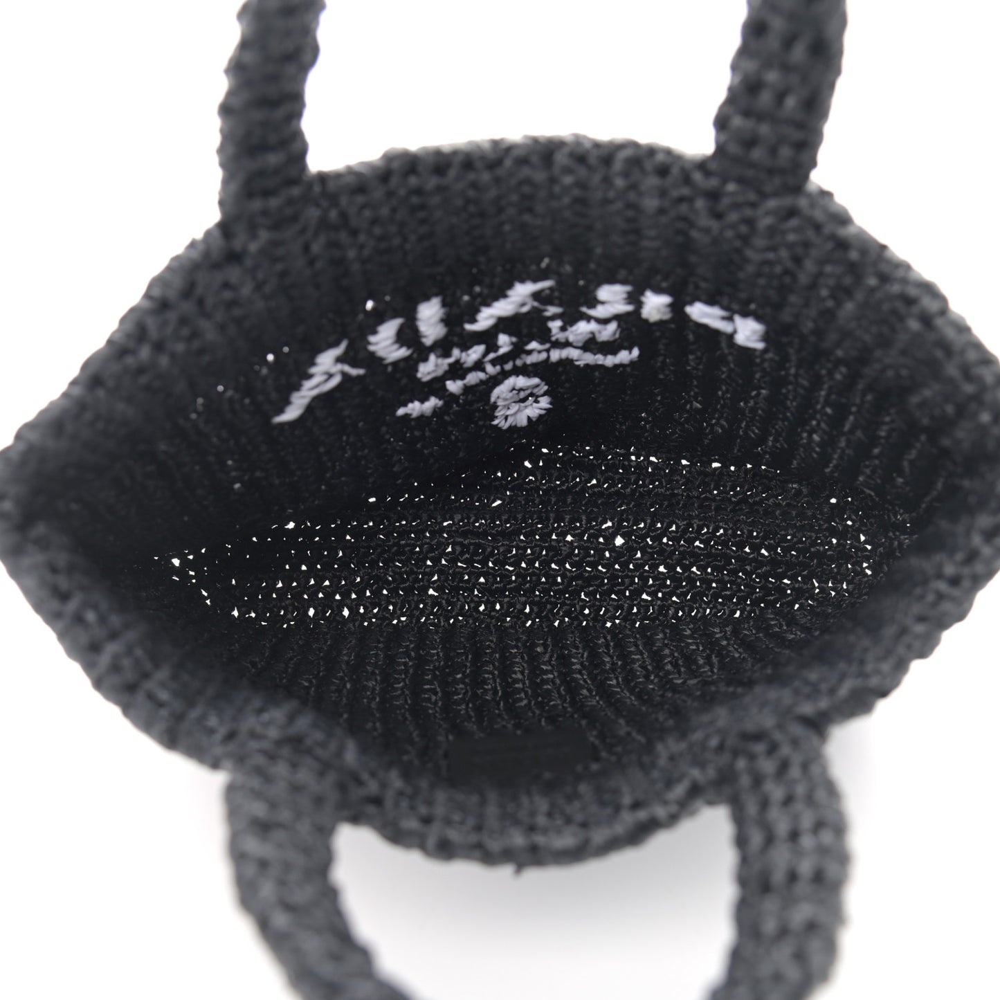 Yarn Raffia Effect Crochet Small Logo Tote Black
