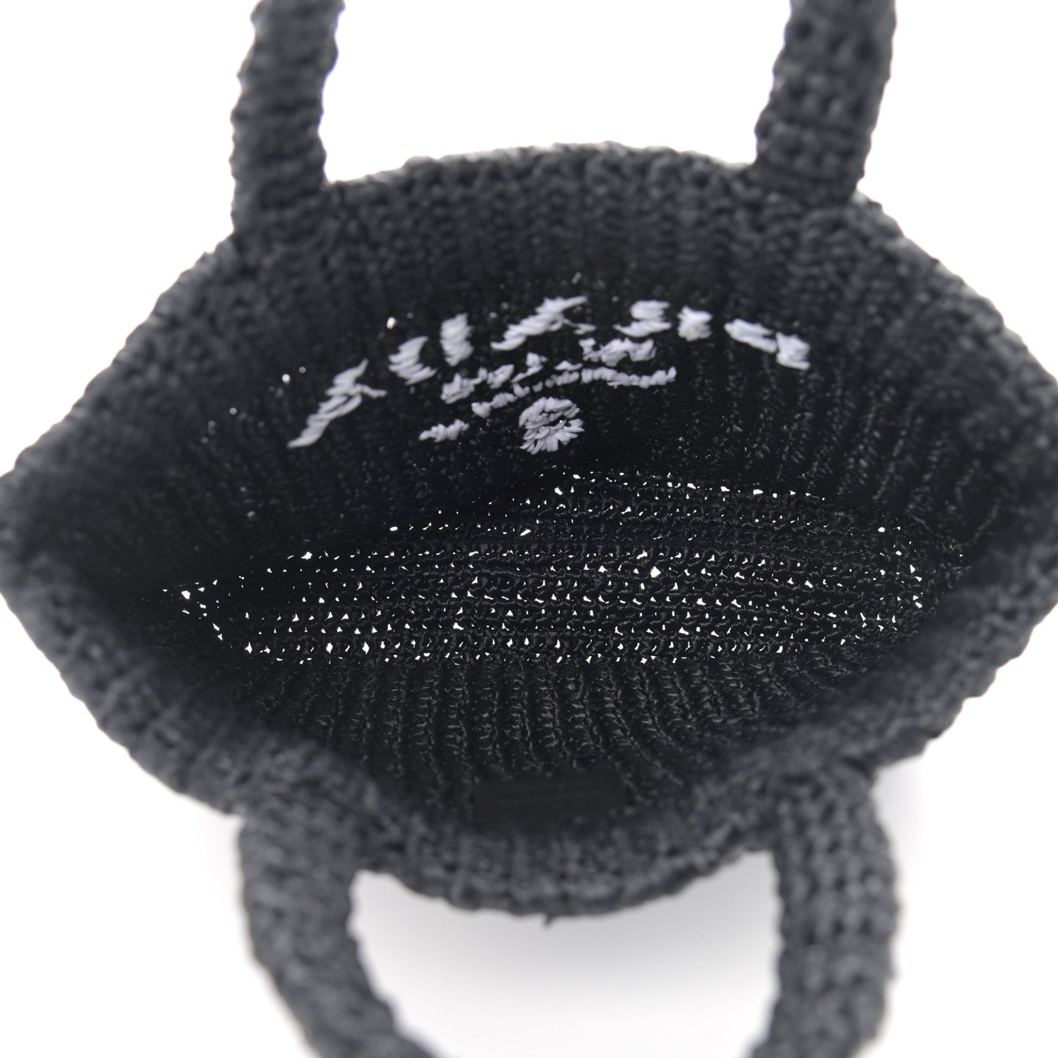 Prada Yarn Raffia Effect Crochet Small Logo Tote Black 4 of 10