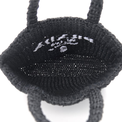 Prada Yarn Raffia Effect Crochet Small Logo Tote Black 4 of 10