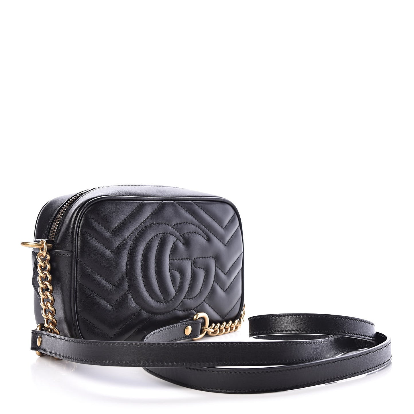 Calfskin Matelasse Mini GG Marmont Chain Shoulder Bag Black