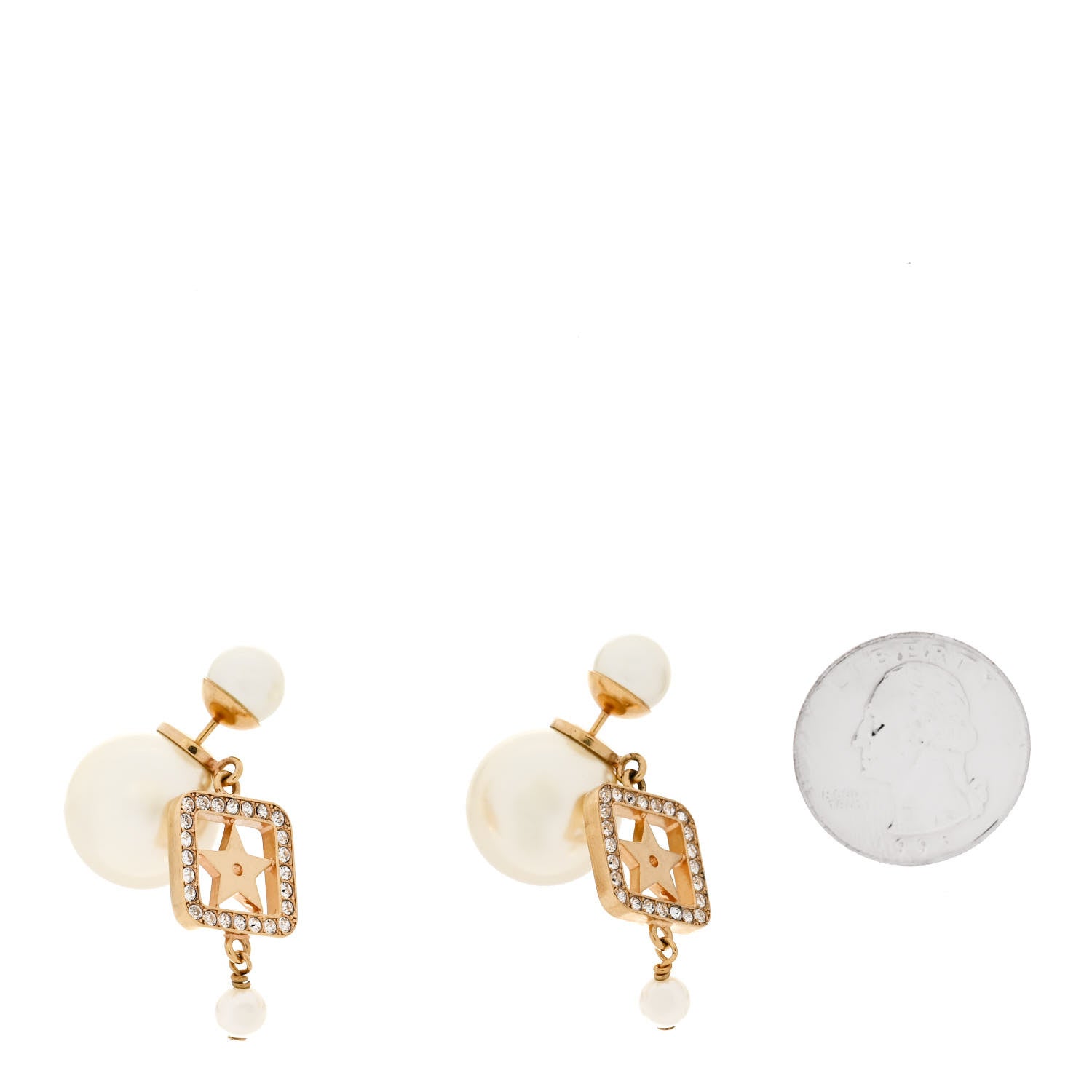Christian Dior Pearl Crystal Star Square Tribales Earrings Gold 2 of 5