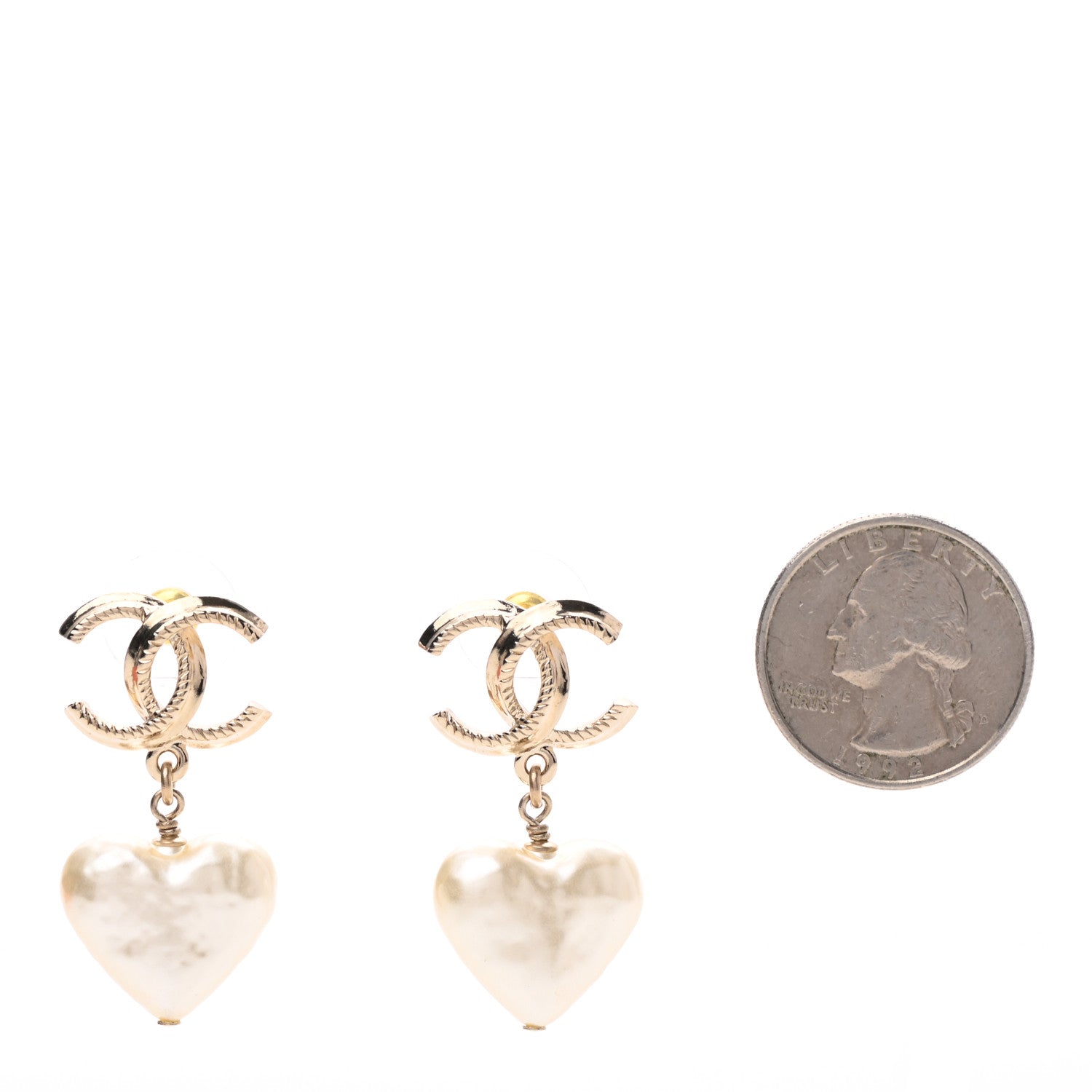 Chanel Pearl CC Heart Drop Earrings Gold 2 of 4