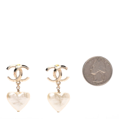 Chanel Pearl CC Heart Drop Earrings Gold 2 of 4