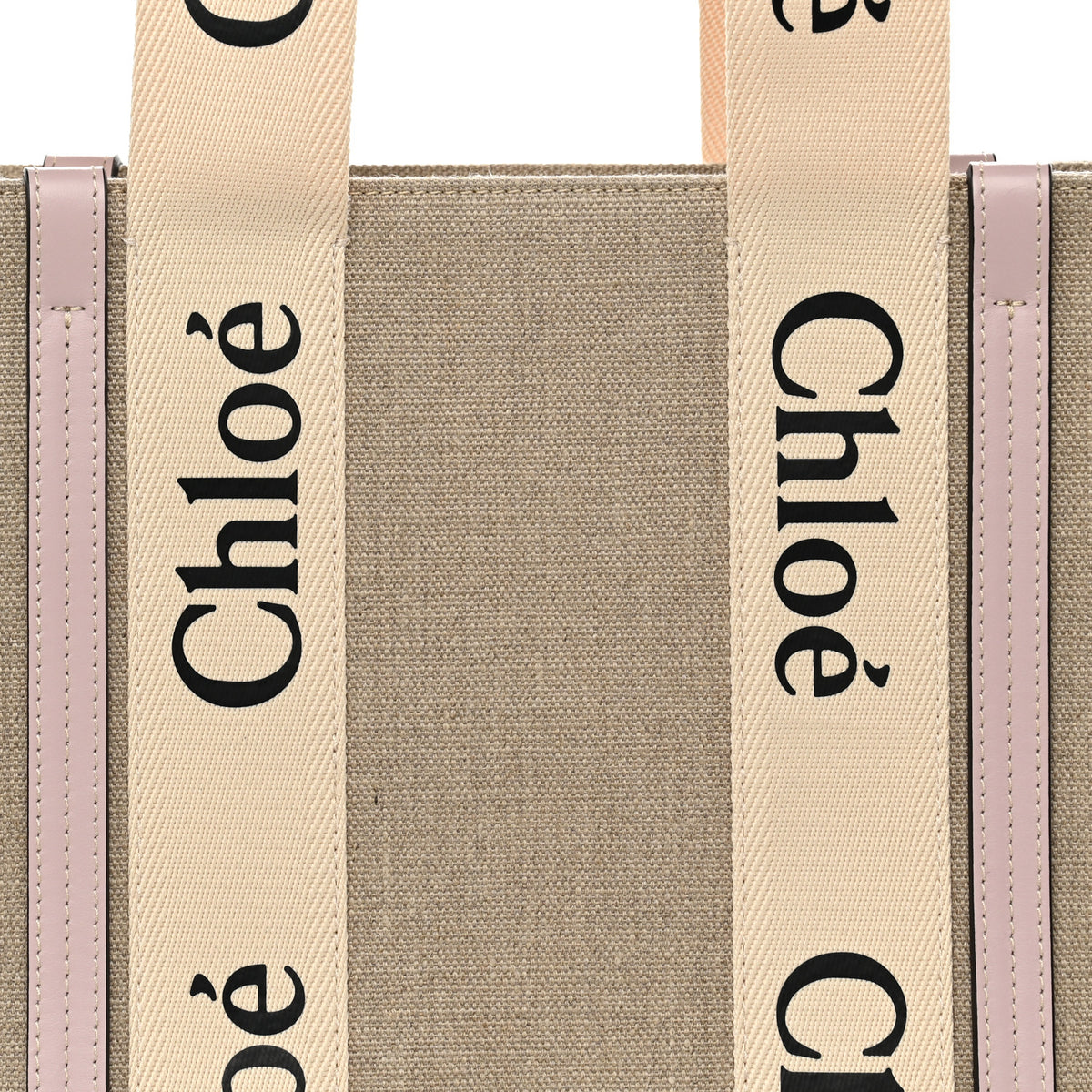 Linen Calfskin Medium Woody Ribbon Tote Cement Pink