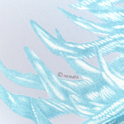 Hermes Silk Twill Plumets Et Panaches Scarf 90 Bleu Glacier Vert 4 of 5