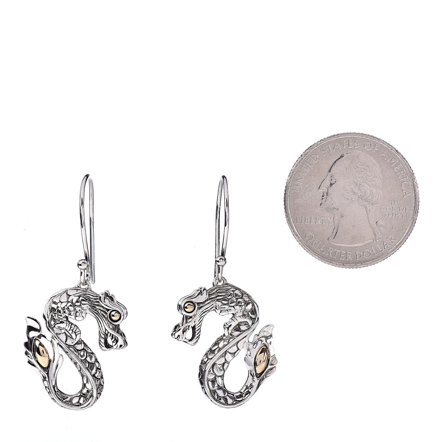 Sterling Silver 18K Yellow Gold Naga Dragon Drop Earrings