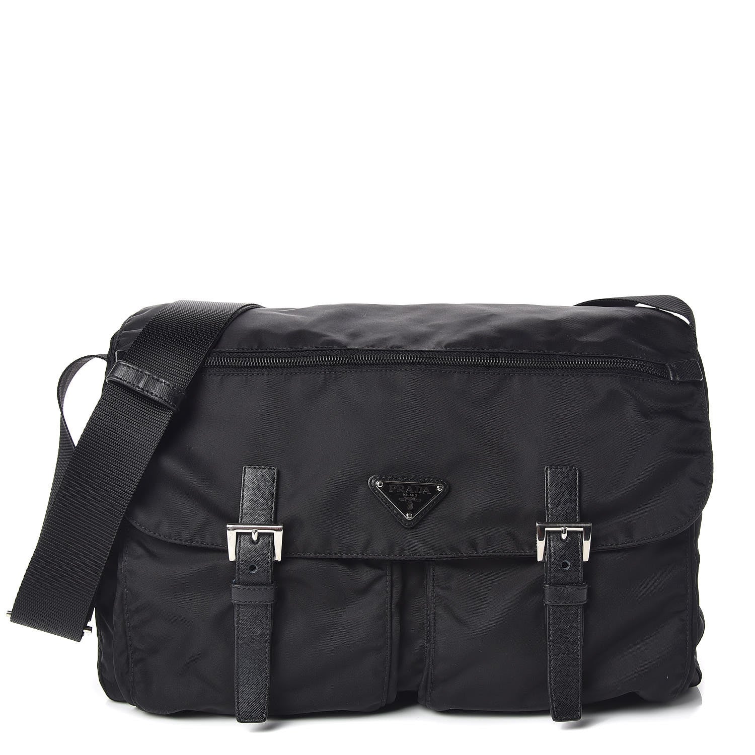 Prada Tessuto Nylon Saffiano Messenger Bag Black 1 of 9